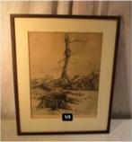 Mooi Oude Tekening 'Woestijn Landschap' - gesigneerd, Ophalen of Verzenden