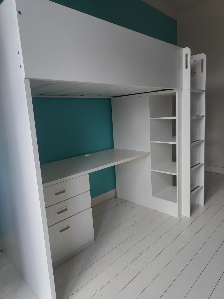 Hoogslaper met bureau, kast en ladenkast in 1, Enfants & Bébés, Chambre d'enfant | Lits superposés & Lits mezzanines, Utilisé