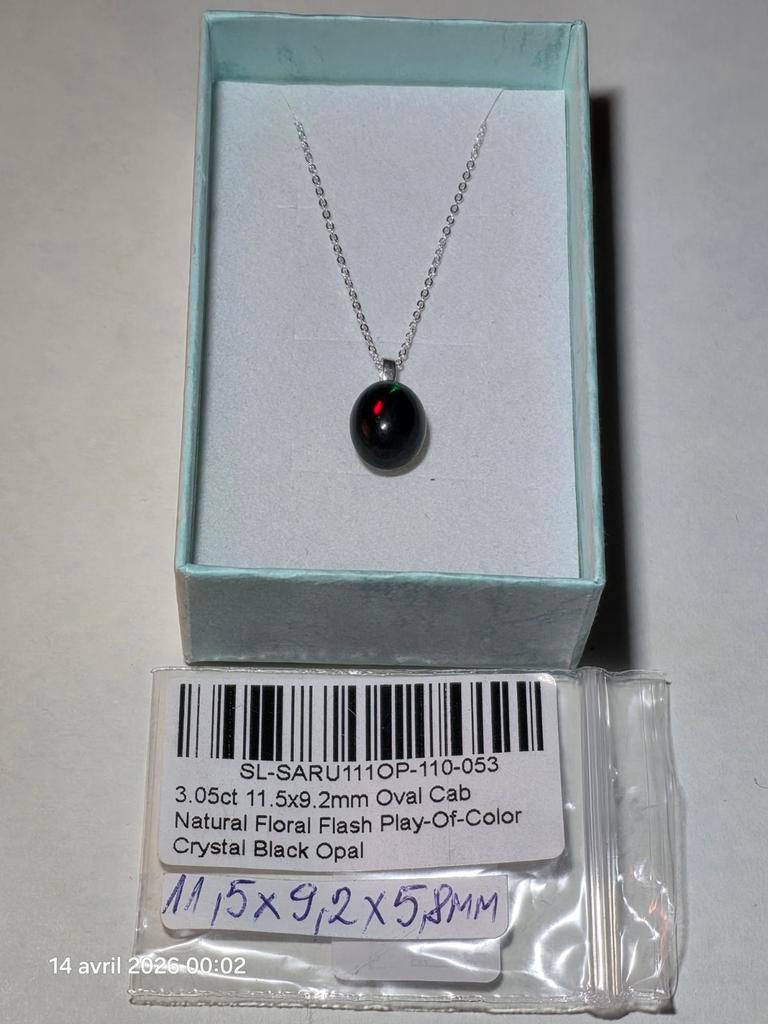 Pendentif en argent massif 925 avec opale noire d'Éthiopie, Bijoux, Sacs & Beauté, Pendentifs, Neuf, Argent, Noir, Avec pierre précieuse