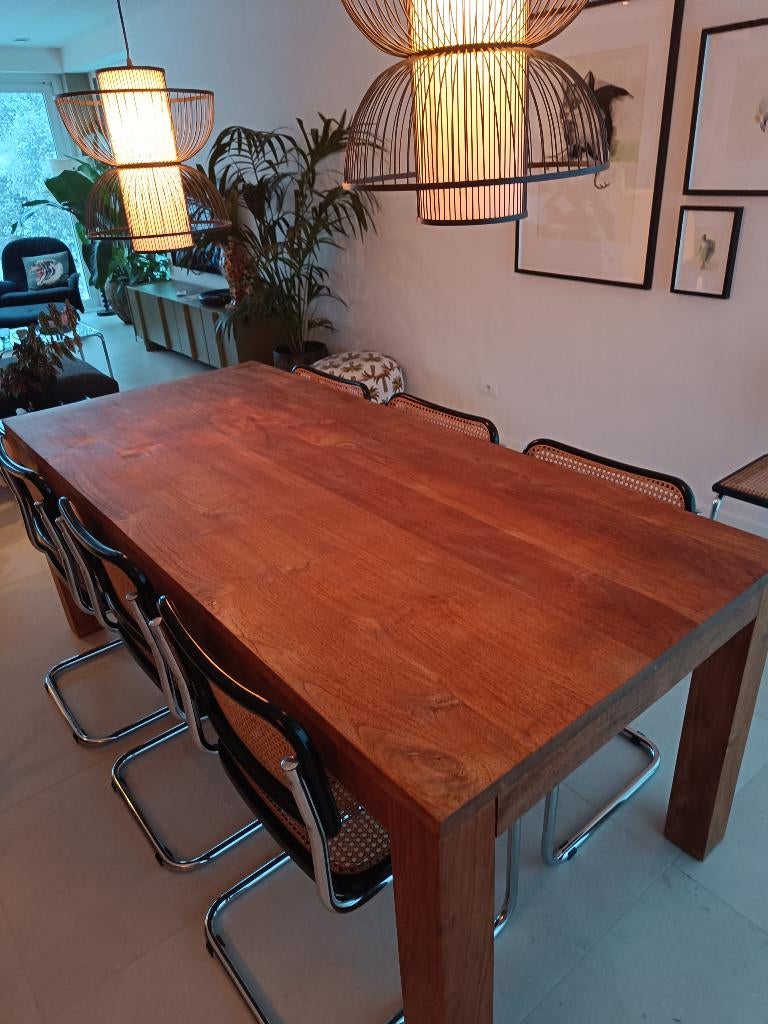 Zware Massief Teakhouten Eettafel (200x100), Ophalen, 50 tot 100 cm, Teakhout, Zo goed als nieuw