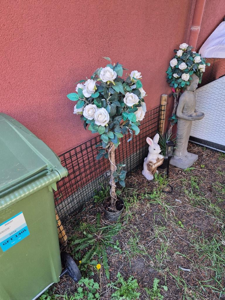 2 kunstboom met witte rozen, Ophalen, 125 cm, Binnen, Inclusief kunstbloemen