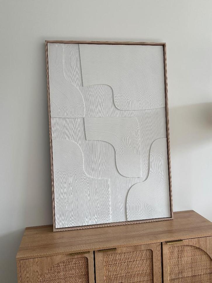 Decoratief bord met wit reliëf — minimalistische/moderne, Antiek en Kunst, Kunst | Schilderijen | Modern, Ophalen