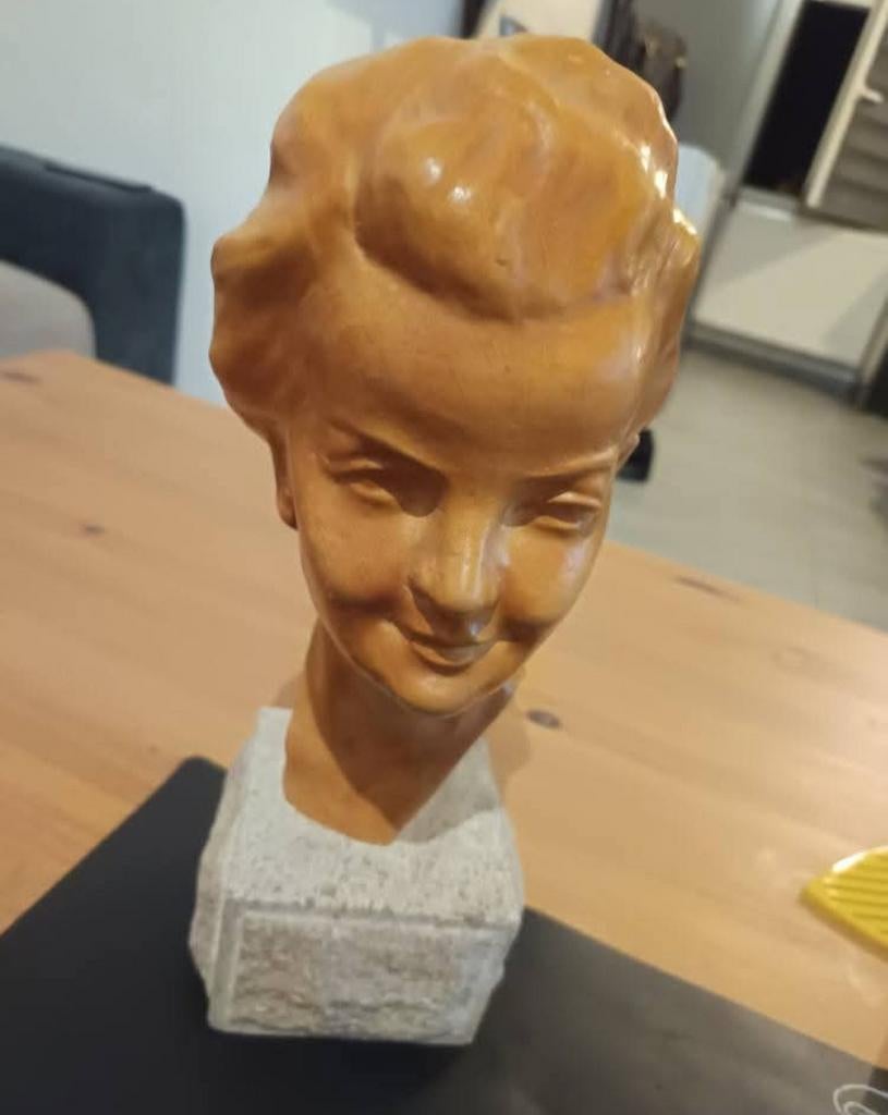 Terracotta buste van Ernest Patris
ondertekend, Antiek en Kunst, Ophalen of Verzenden, Buste