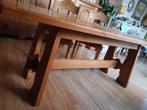 Zware houten tafel met stoelen, Huis en Inrichting, Tafels | Eettafels, Ophalen, Gebruikt, 200 cm of meer, 50 tot 100 cm