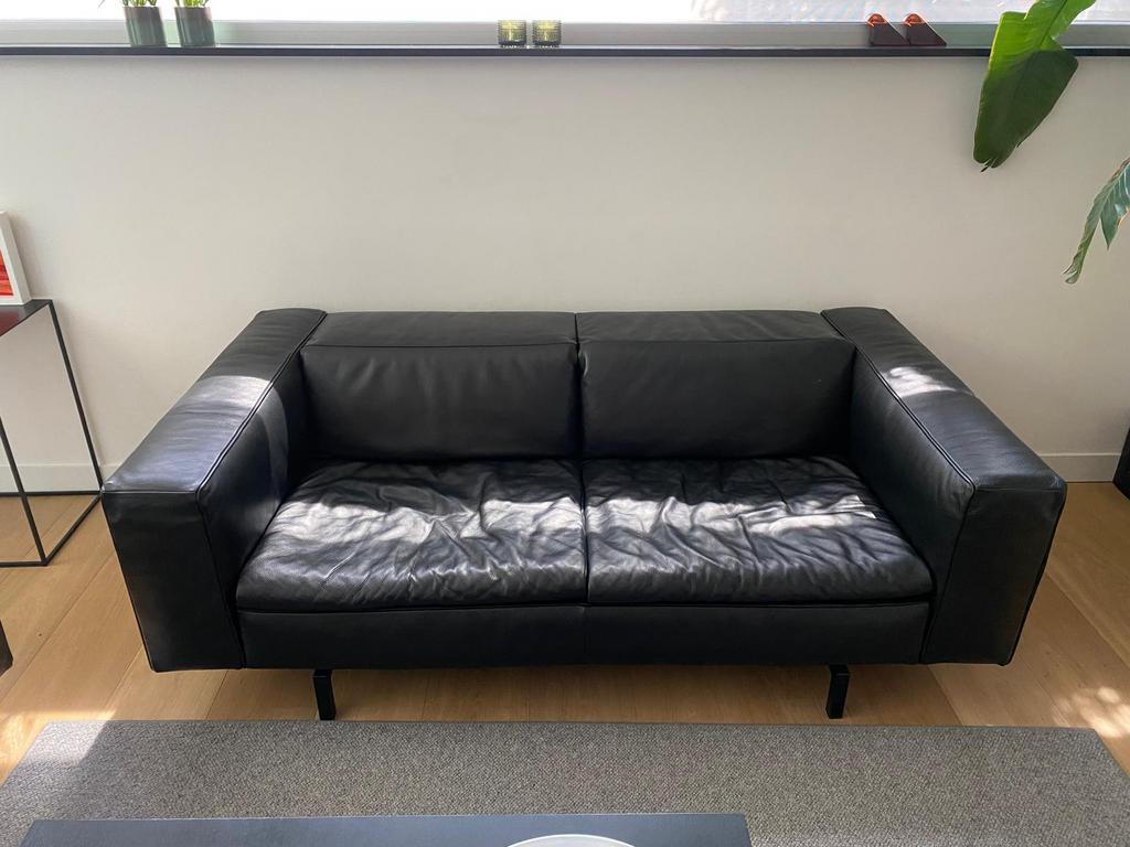 2 x lederen 2 zits banken, Ophalen, Gebruikt, Tweepersoons, Rechte bank