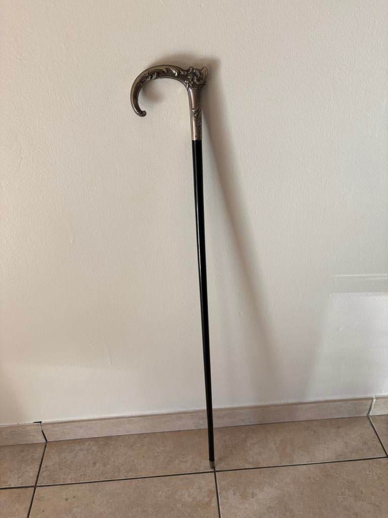 Canne de ville ancienne - Pommeau Argent Massif, Enlèvement, Utilisé