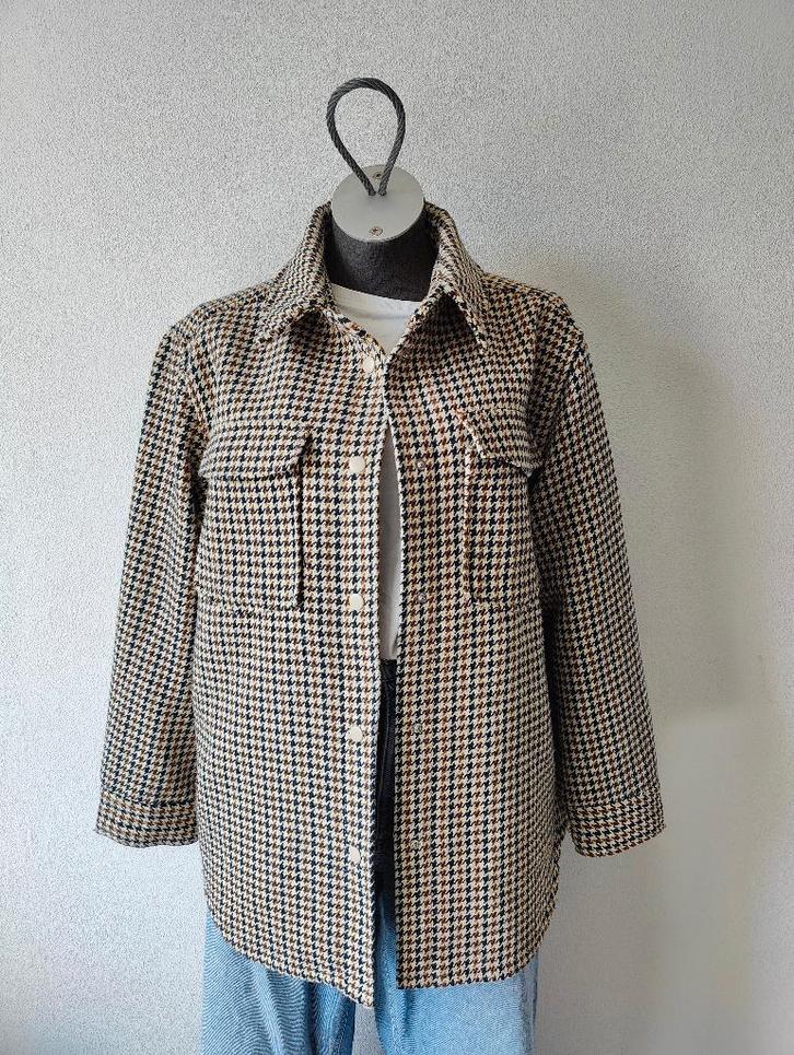 Beige pied-de-poule jasje - maat M - H&M, Kleding | Dames, Jassen | Zomer, Gedragen, Maat 38/40 (M), Beige, Ophalen of Verzenden