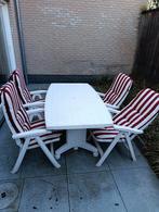 tuintafel met 4 stoelen, Tuin en Terras, Tuinsets en Loungesets, Ophalen, 4 zitplaatsen, Kunststof, Gebruikt