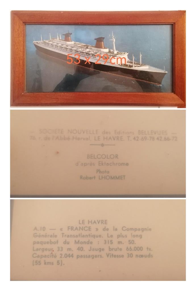 Cadre paquebot FRANCE, Envoi, Comme neuf, Bateau à moteur, Carte, Photo ou Gravure