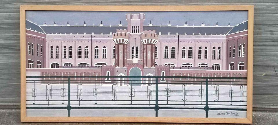 Huile sur toile caserne petit château de Léon michiels, Antiquités & Art, Enlèvement