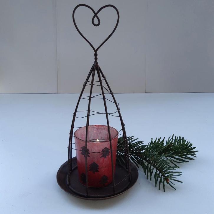 Theelichthouder in hartvormig kooitje., Maison & Meubles, Accessoires pour la Maison | Bougeoirs & Bougies, Comme neuf, Métal