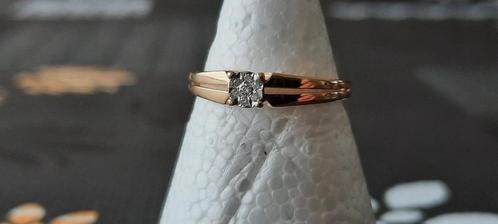 18 karaat geelgouden ring gemerkt .750 met diamant, Handtassen en Accessoires, Ringen, Zo goed als nieuw, Dame of Heer, 17 tot 18