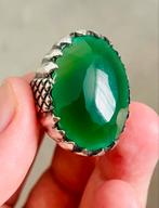 950 zilveren ring met steen „groene agaat” + rozenkrans, Nieuw, Groen, Zilver