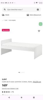 Lit Ikea slakt +sommier lattes+ barrière, Huis en Inrichting, Slaapkamer | Bedden, 90 cm, Gebruikt, Eenpersoons, Wit