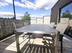 Inox tuintafel + 4 stoelen & keramisch blad (160x100cm), Tuin en Terras, Tuintafels, Ophalen, Gebruikt, Rechthoekig, Rvs