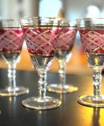 6 oude kristallen wijnglazen, rood en goud, Ophalen of Verzenden