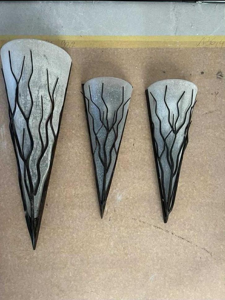 3 vintage wandlampen, Huis en Inrichting, Lampen | Wandlampen, Zo goed als nieuw, Glas, Ophalen