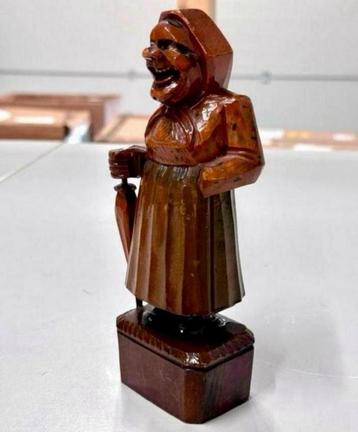 Antiek 1950 hout hand gesneden Figuur vrouw dame wandelstok beschikbaar voor biedingen