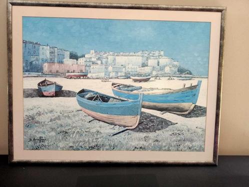 origineel schilderij bootjes op het strand 80 x 61 cm, Watersport en Boten, Overige Watersport en Boten, Zo goed als nieuw, Ophalen