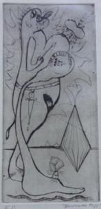 FRED BERVOETS / VROLIJKE MONSTERTJE / ZW-W ETS / 27x20cm SIG, Antiek en Kunst, Kunst | Litho's en Zeefdrukken, Ophalen of Verzenden
