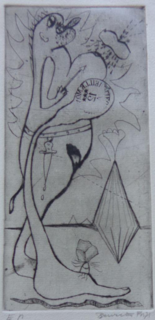 FRED BERVOETS / VROLIJKE MONSTERTJE / ZW-W ETS / 27x20cm SIG, Antiek en Kunst, Kunst | Litho's en Zeefdrukken, Ophalen of Verzenden