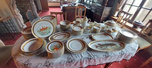 Frans porseleinservies met verguld decor – 45-delig – vintag, Huis en Inrichting, Keuken | Servies, Gebruikt, Compleet servies