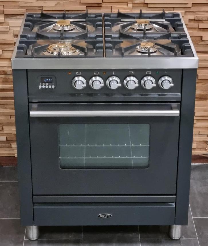 🔥Luxe Fornuis Boretti 70 cm antraciet + rvs 4 pits 1 oven, Elektronische apparatuur, Fornuizen, Zo goed als nieuw, Vrijstaand