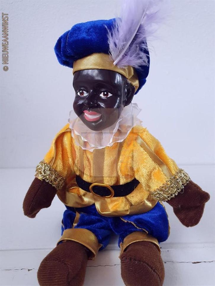 Authentieke etalage zwarte Piet pop - 25cm, donkergeel/blauw, Diversen, Sinterklaas, Verzenden