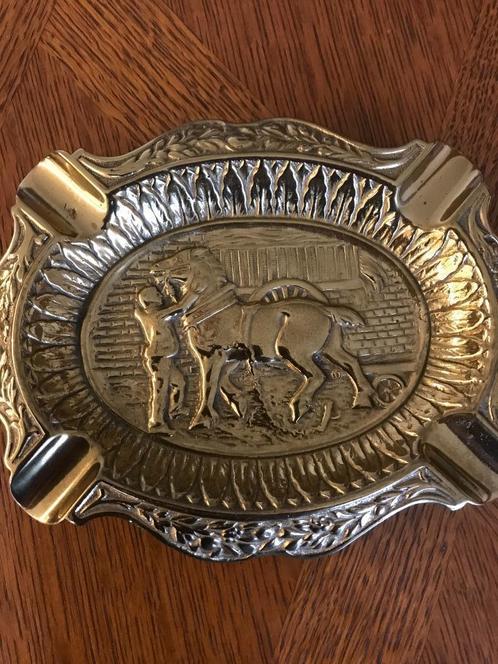 Vintage koperen asbak met landelijk tafereel 'paard en kar', Antiek en Kunst, Antiek | Brons en Koper, Koper, Ophalen of Verzenden