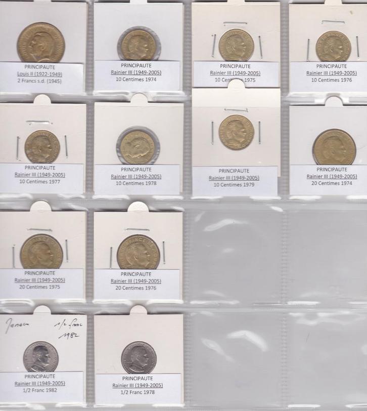Set van 21 munten van Monaco: oude en nieuwe frank, Postzegels en Munten, Munten | Europa | Niet-Euromunten, Losse munt, Overige landen