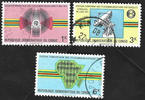 3 Postzegels 1971 Wereldradiodag  Congo-Kinshasa, Postzegels en Munten, Postzegels | Afrika, Gestempeld, Overige landen, Ophalen of Verzenden