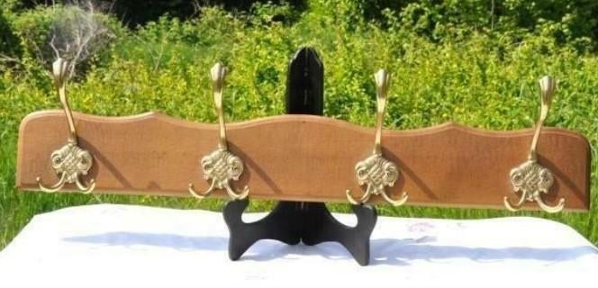 porte manteau bois crochets laiton, Enlèvement ou Envoi, Utilisé, Bois, Portemanteau mural