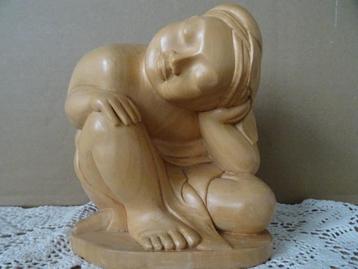Vintage houten Boeddhabeeld Thailand 15cm citroenhout 1980 beschikbaar voor biedingen