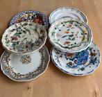 Gien 6 anciennes assiettes plates porcelaine peintes à la, Antiquités & Art