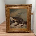 Peinture à l'huile paysage d'hiver avec ferme, Antiquités & Art, Enlèvement