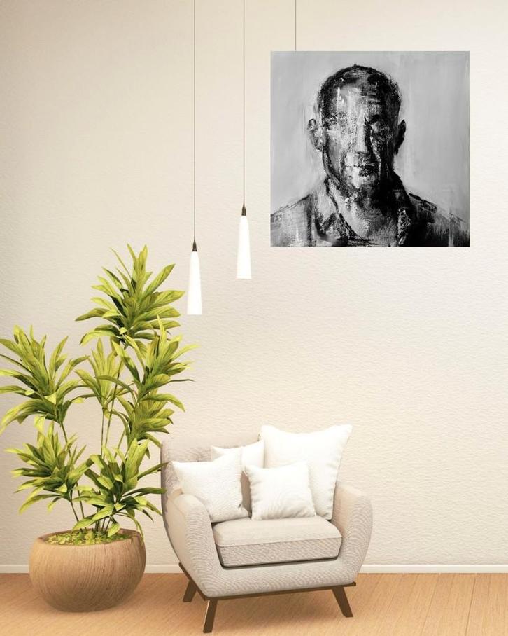 Schilderij peinture painting ‘Head2’ 50x50, Antiek en Kunst, Kunst | Schilderijen | Modern, Ophalen