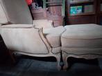 Comfortabele antieke fauteuil met idem verlengstuk, Landelijk antiek, 75 tot 100 cm, Zo goed als nieuw, Hout