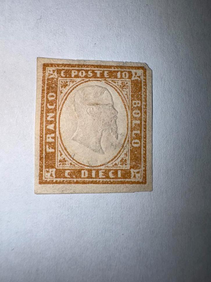 Oude postzegel 10 centesimi oker Franco Bollo Sardinië 1855, Postzegels en Munten, Postzegels | Europa | Italië, Ophalen of Verzenden