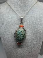 Zilveren kettinghanger met echte edelsteen, Handtassen en Accessoires, Antieke sieraden, Ophalen of Verzenden, Zilver, Oorbellen