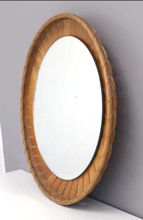 Vintage Rotan Spiegel – Ovale Vorm | Boho Chic, Huis en Inrichting, Woonaccessoires | Spiegels, Rond, Ophalen of Verzenden