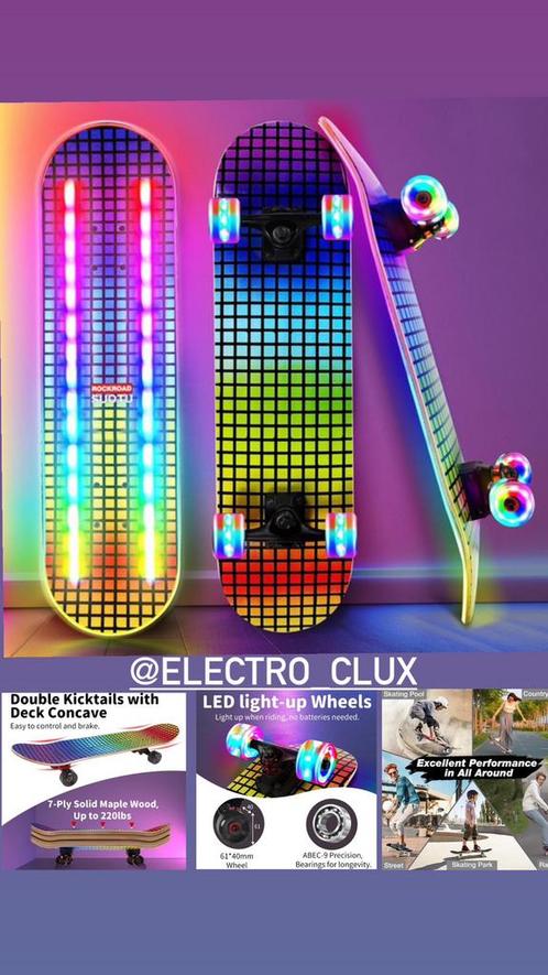 Skateboard met Kleurrijk LED Lichtgevend Dek & Wielen., Sport en Fitness, Skateboarden, Nieuw, Skateboard, Ophalen of Verzenden