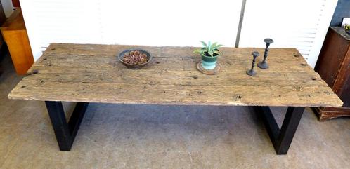 Belle grande table à manger en planches de chariot en chêne, Maison & Meubles, Tables | Tables à manger, Comme neuf, 50 à 100 cm