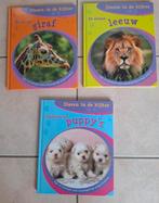 3 boeken Dieren in de kijker: puppy's, leeuw, giraf, Boeken, Kinderboeken | Kleuters, Non-fictie, Jongen of Meisje, Ophalen of Verzenden