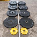 Olympische Bumper Plates Set + Olympische barbell 220cm, Sport en Fitness, Ophalen, Zo goed als nieuw