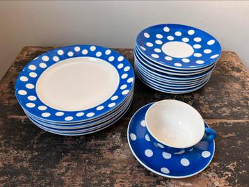 Assiettes et sac à pois bleus Nimy Maastricht - 19 pièces, Enlèvement