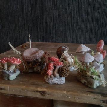 Prachtige botanische paddenstoelen in papier-mâche  beschikbaar voor biedingen
