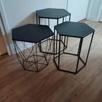 3 moderne bijzettafels/salontafels, zwart, hexagon, Ophalen
