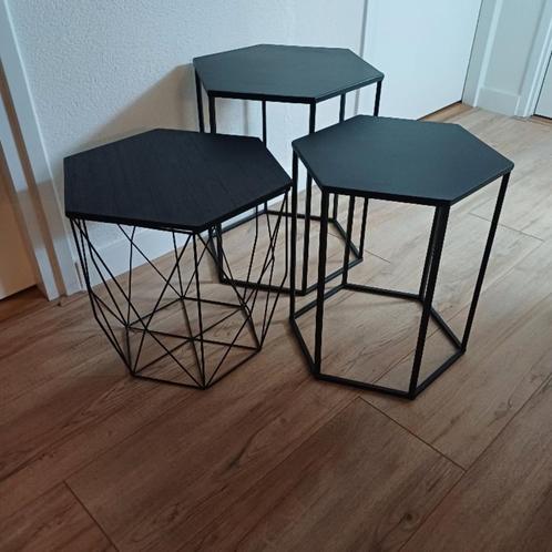 3 moderne bijzettafels/salontafels, zwart, hexagon, Huis en Inrichting, Tafels | Bijzettafels, Ophalen