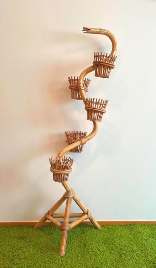 Bloempot houder slang bamboe rotan 50s Vintage, Tuin en Terras, Bloempotten, Gebruikt, Binnen, Ophalen of Verzenden