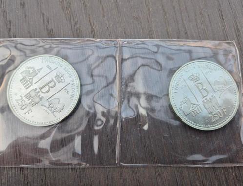 2x 250 frank Belgie in zilver 925. nieuwstaat ., Postzegels en Munten, Munten en Bankbiljetten | Verzamelingen, Ophalen of Verzenden